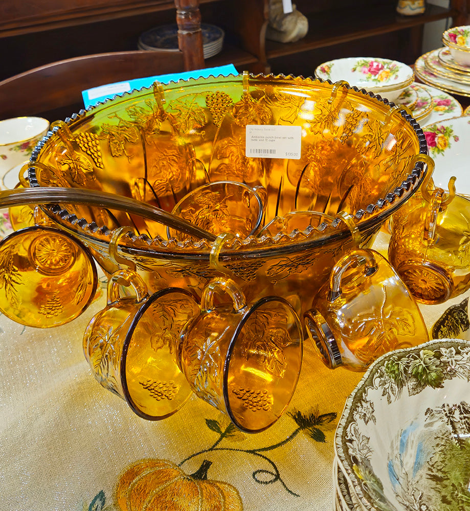 Amberina Punch Bowl Set with Ladle & 12 Cups