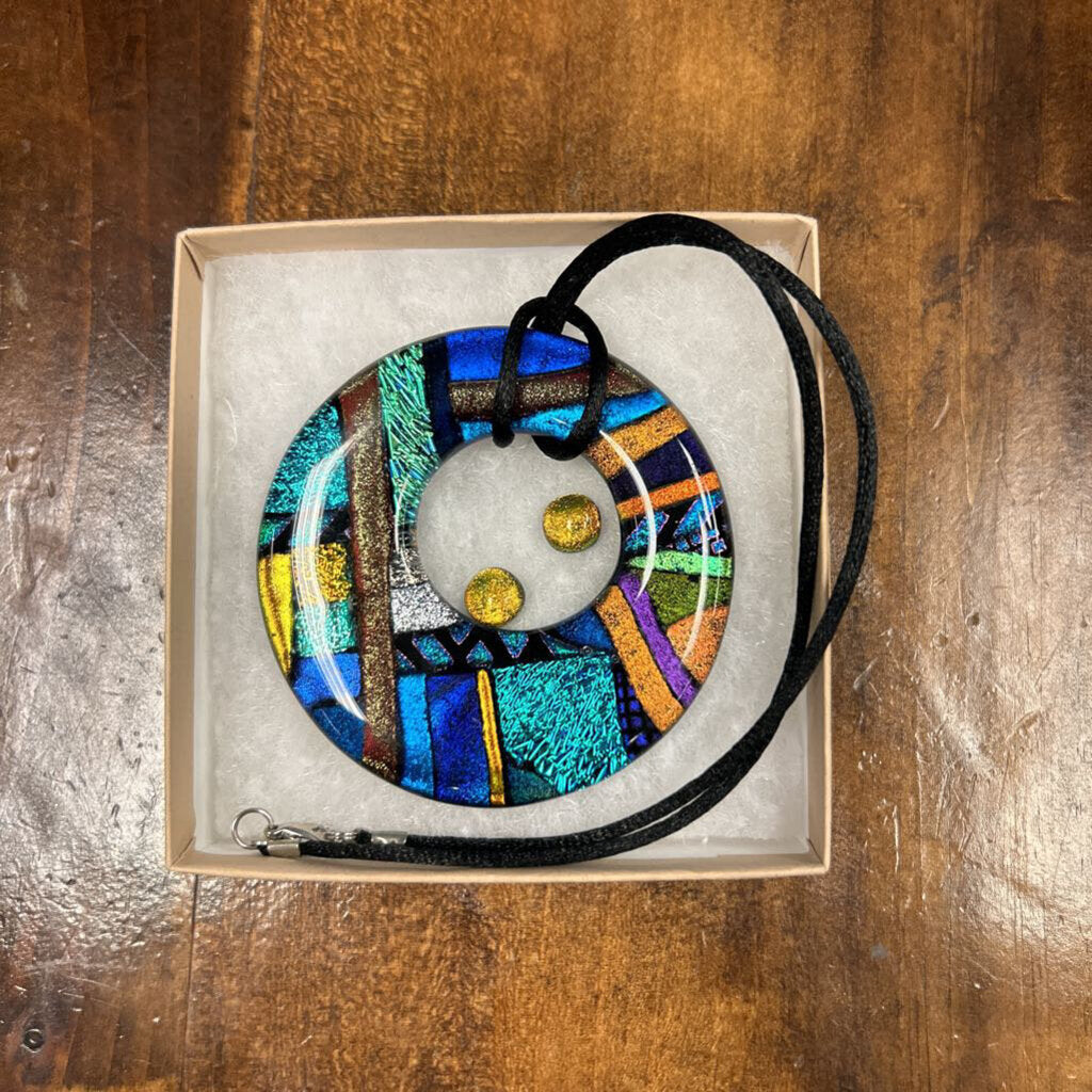 Dichroic Fused Glass Donut Pendant And Earrings
