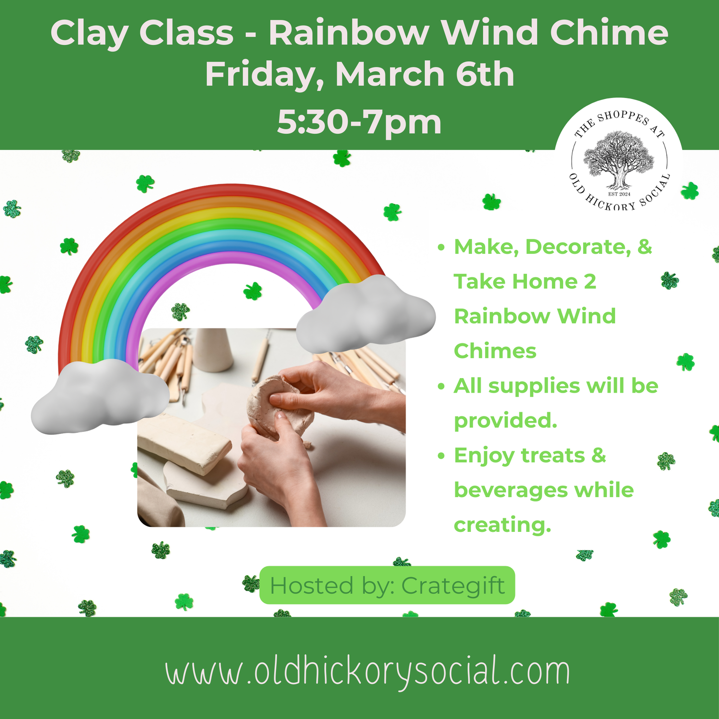 Clay Class - Rainbow Wind Chime - Friday, March 6th @ 5:30-7pm