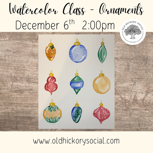 Watercolor Class - Ornaments  12/06/25 @ 2 pm