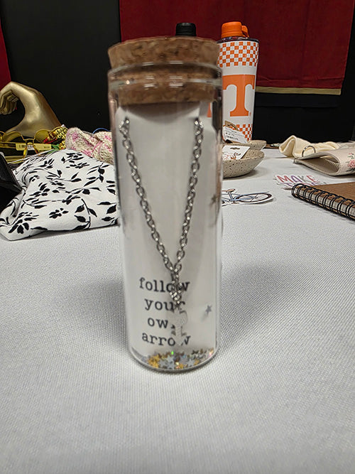 Glass Bottle Necklace Affirmation Arrow Silver
