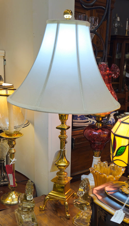 Vintage Brass Lamp and Shade with Pull Chain