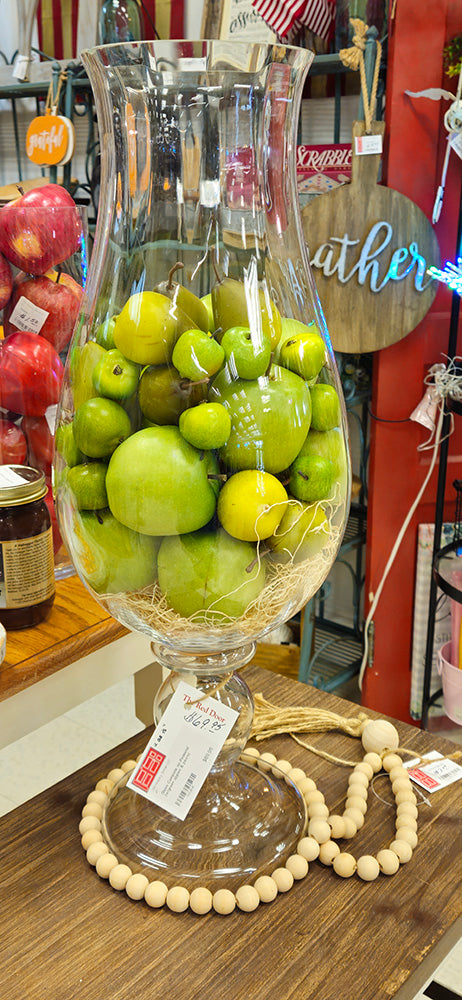 Glass Compote on Pedestal w/Green Apples and Pears - AS IS