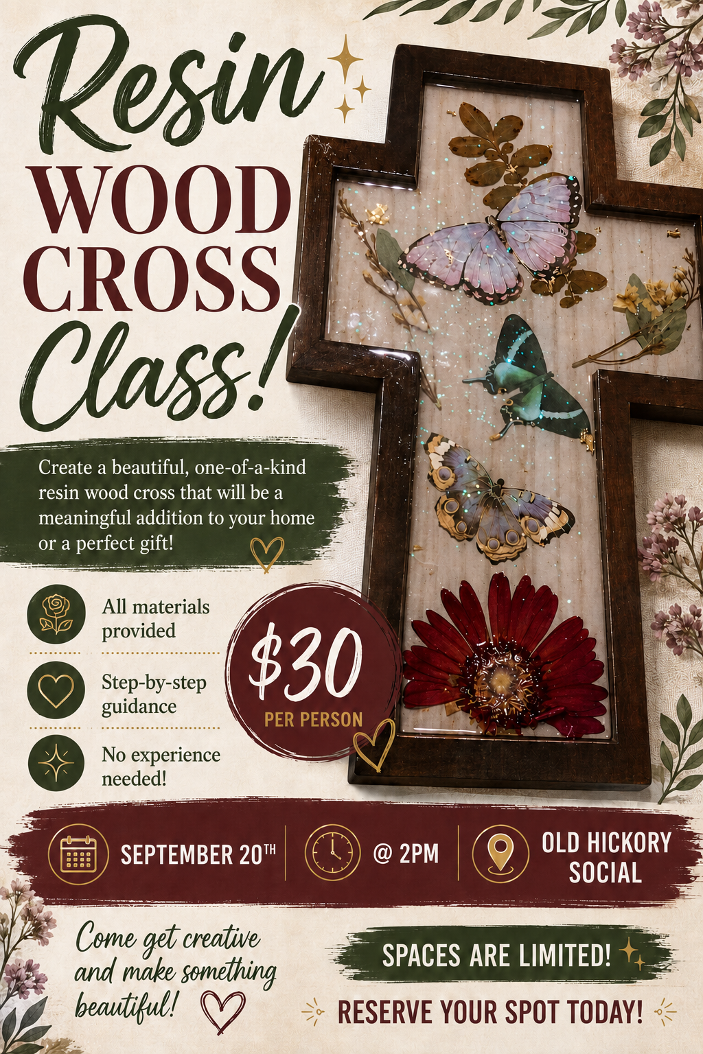 Resin wood cross class- September 20th @2pm