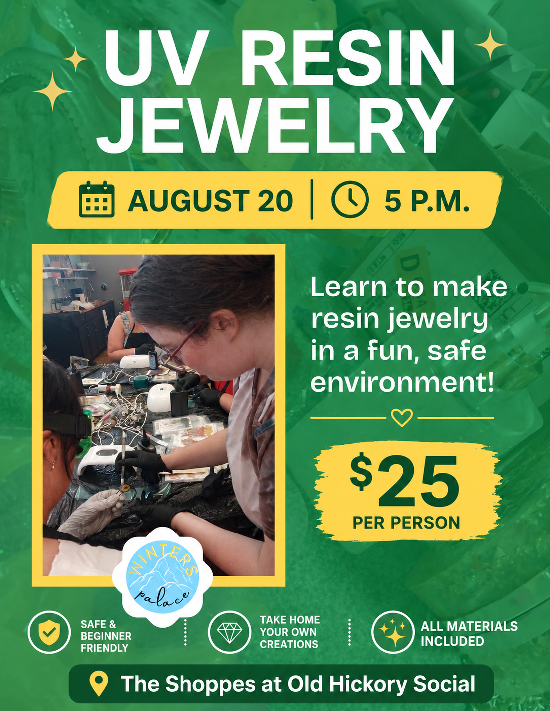 UV resin jewelry class- August 20th @5pm
